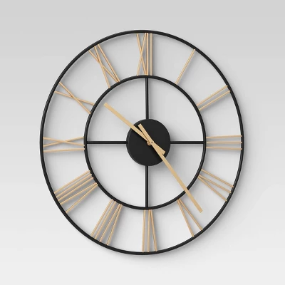 20" Decorative Wall Clock Gold/Black - Threshold™ 3 20" Decorative Wall Clock Gold/Black - Threshold™