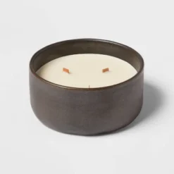 16oz Blackened Bowl Ceramic With Multi Woodwick And Dustcover Warm Cider + Cinnamon Candle Black - Threshold™ -Threshold GUEST 2204d297 afb2 4733 88bb 89971aaf9dfe