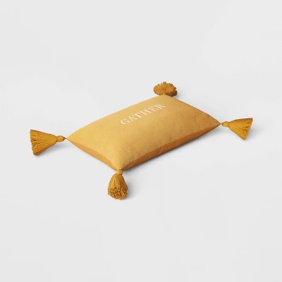 Gather Embroidered Herringbone Lumbar Throw Pillow Gold - Threshold™ 4 Gather Embroidered Herringbone Lumbar Throw Pillow Gold - Threshold™ - Image 2