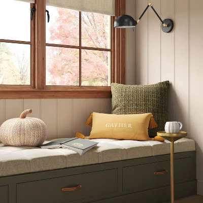 Gather Embroidered Herringbone Lumbar Throw Pillow Gold - Threshold™ 3 Gather Embroidered Herringbone Lumbar Throw Pillow Gold - Threshold™