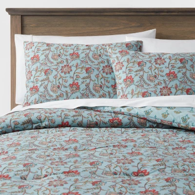 Floral Printed Comforter & Sham Set Light Teal Blue - Threshold™ 6 Floral Printed Comforter & Sham Set Light Teal Blue - Threshold™ - Image 4