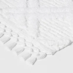 Diamond Embossed Tasseled Woven Bath Rug White - Threshold™ -Threshold GUEST 5e4954d3 d4dd 4103 8f2c 8cf3252568aa