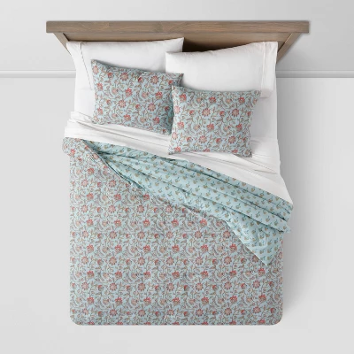 Floral Printed Comforter & Sham Set Light Teal Blue - Threshold™ 4 Floral Printed Comforter & Sham Set Light Teal Blue - Threshold™ - Image 2