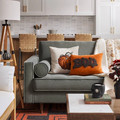 Pumpkin With Spider Cotton Square Halloween Throw Pillow Ivory - Threshold™ 3 Pumpkin With Spider Cotton Square Halloween Throw Pillow Ivory - Threshold™