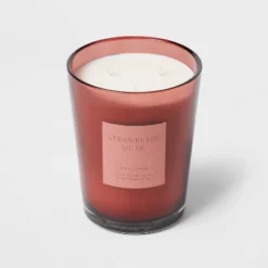 Colored Vase Glass With Dustcover Strawberry Musk Candle Red - Threshold™ -Threshold GUEST 9a65db94 11b1 4c5c abee 36f1c427351b