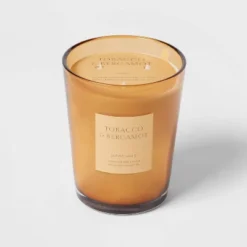 Colored Vase Glass With Dustcover Tobacco And Bergamot Candle Yellow - Threshold™ -Threshold GUEST b93280db 41cc 4916 9fbe 5bb9cb7d18d7