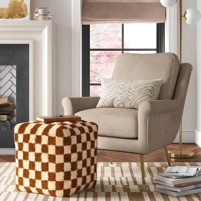 Checkerboard Pouf Mustard/Cream - Threshold™ 3 Checkerboard Pouf Mustard/Cream - Threshold™