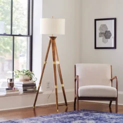 Oak Wood Tripod Floor Lamp Dark Brown - Threshold™ -Threshold GUEST c2f8f53a ec73 4620 85f4 88ec9ed0366f