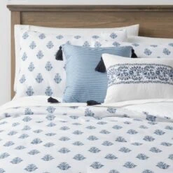 5pc Block Print With Border Comforter Bedding Set White/Blue - Threshold™ -Threshold GUEST ddc8a001 aa3a 4790 aed4 861077adb88d