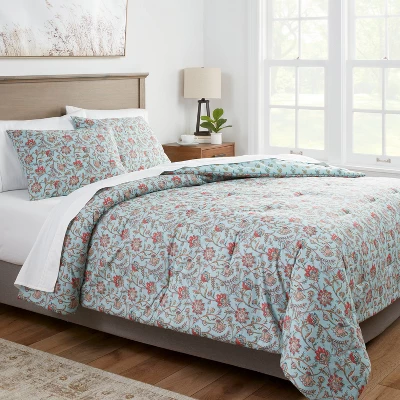 Floral Printed Comforter & Sham Set Light Teal Blue - Threshold™ 3 Floral Printed Comforter & Sham Set Light Teal Blue - Threshold™