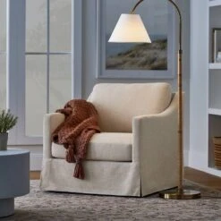 Rattan Wrap Arc Floor Lamp Brass (Includes LED Light Bulb) - Threshold™ Designed With Studio McGee -Threshold GUEST f4ed067b 7482 4d63 b728 f9f017a4815b